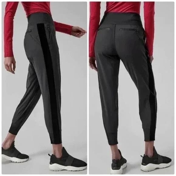 ATHLETA Venice Black Velvet Stripe Jogger Pants Size S - Picture 1 of 11